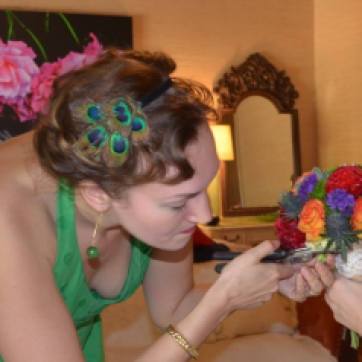 Amber polishing a wedding bouquet before it went down the aisle