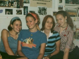 Angelica, Genevieve, Diana, and Amber in college in the early 2000s