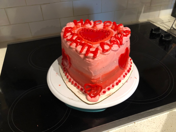 Heart cake with red hots